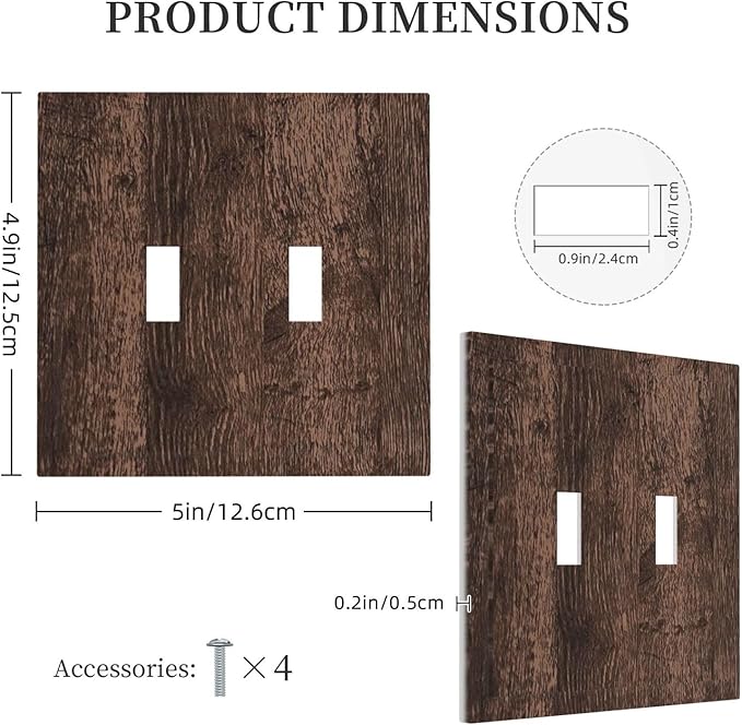 Light Switch Cover Plate Rustic Brown Wood Plank Retro Wooden Board 2 Gang Double Switch Plate Covers Toggle Wallplate Decorative Outlet Covers Electrical Switchplate for Farmhouse Home Decor