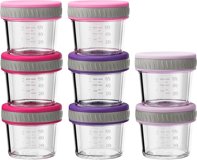 Sursip Glass Baby Food Storage Containers, 4 oz Small Mason Jars with Lids, Airtight for Baby Puree Containers, Juice, Milk, Yogurt, Overnight Oats, Mini Toddler Snack Cups - 8 Pack