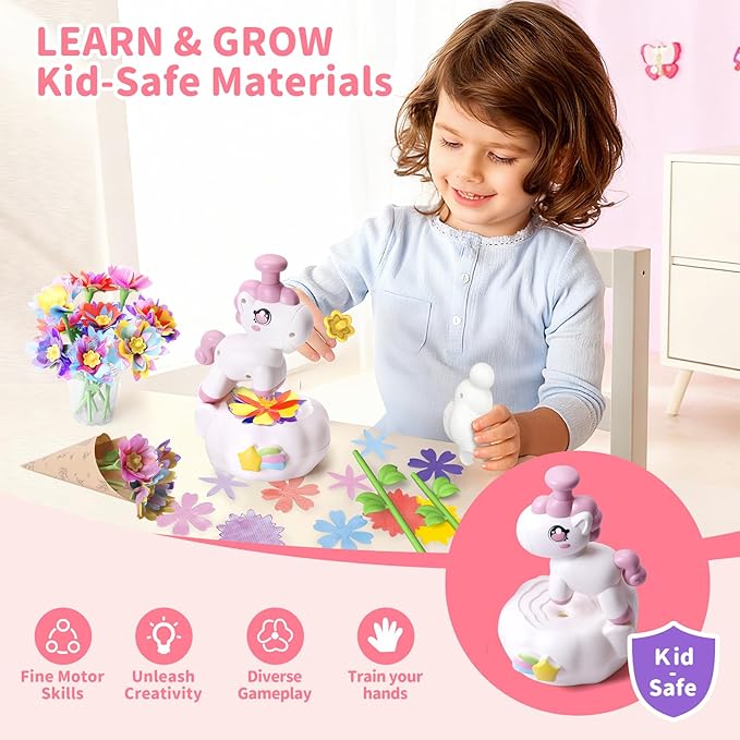 RISUNTOY Flower Craft Kits, Arts and Crafts for Kids 4-12, DIY Fabric Bouquet Making Set, Fun Art Supplies & Activities, Best Birthday Gifts for Girls Boys