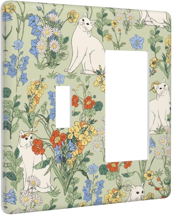 Outlet Covers Vintage Floral Cute Cat Colorful Flowers 1 Toggle 1 Rocker Combination Decorative Wall Plate Electrical Switch Plates Light Switch Cover Plate For Bed Room Living Room Decor