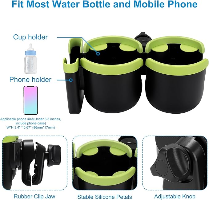 Accmor Stroller Cup Holder with Phone Holder, Bike Cup Holder, Universal Cup Holder for Uppababy Nuna Doona Strollers, 2-in-1 Cup Phone Holder for Stroller Bike Accessory