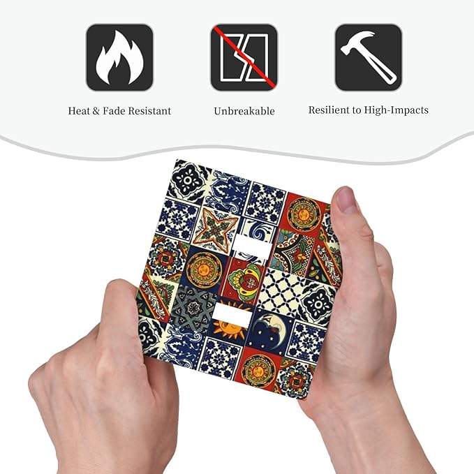 Mystic Aesthetic Boho Sun and Moon Mexican Talavera Tile Double Toggle Wall Plate Mysterious Hippy Kitchen Mosaic Decorative 2-Gang Light Switch Cover Electrical Receptacle Outlet Face Plate Cover