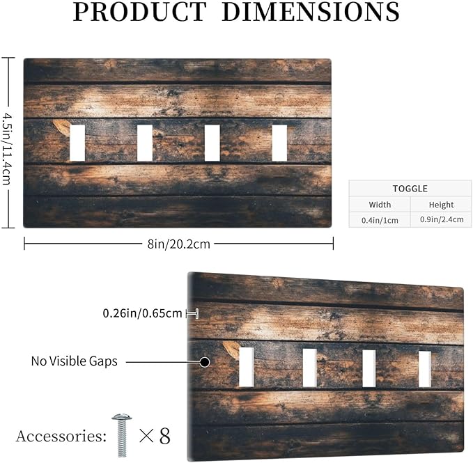 Light Switch Covers Brown Vintage Wooden Board Rustic Wood Quad Toggle Electrical Faceplate 4 Gang Wall Plate Decorative Switch Plates For Farmhouse Cabin Decor