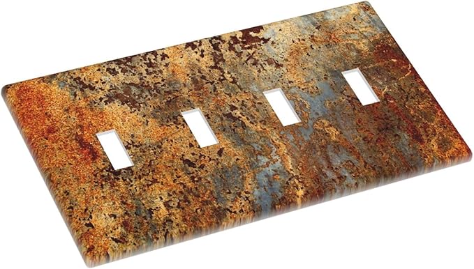 Rust Old Rusty Copper Rustic 4 Gang Quad Toggle Device Light Switch Cover Decorative Wall Plate Decorative Electrical Faceplate Outlet Cover