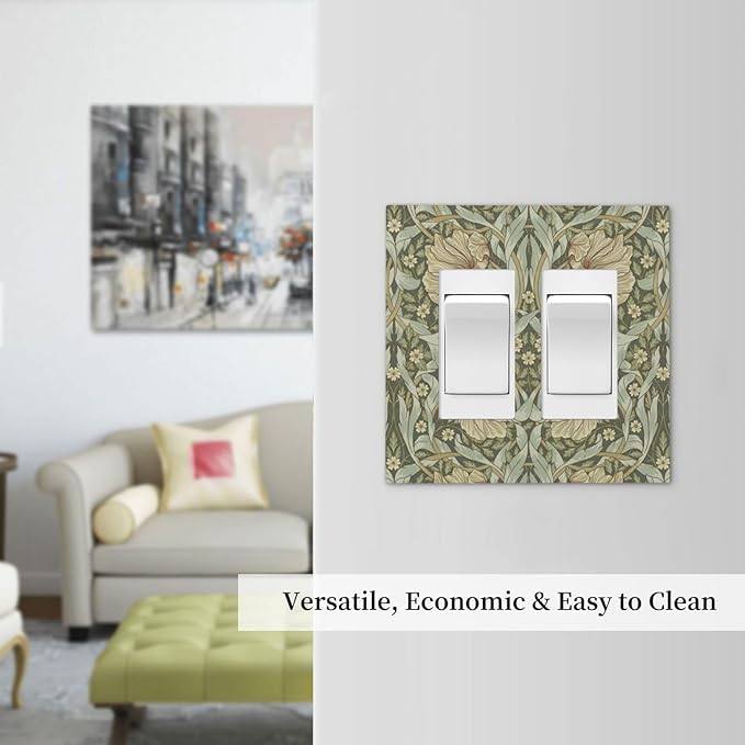 William Morris Pimpernel Flowers Double Rocker Light Switch Cover Vintage Floral Green Botanical 2 Gang Switchplates Decorative Electrical Wall Plate for Country Bedroom Home Living Room Décor