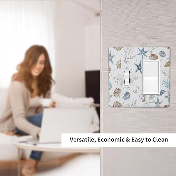 Ocean Starfish Seashells Nautical Coastal Sea Coral Outlet Covers 1 Toggle 1 Rocker Combination Decorative Wall Plate Electrical Switch Plates Light Switch Cover Plate for Kids Room Nursery Decor