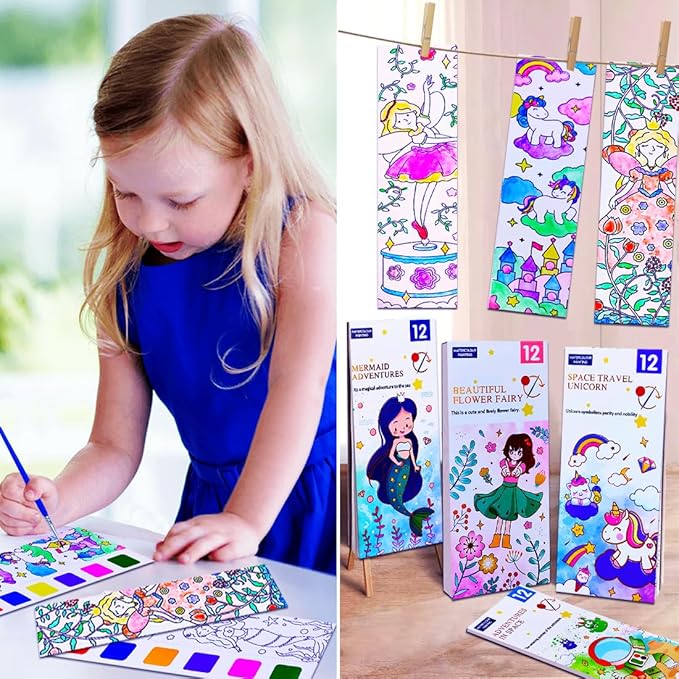 JUNQIU 4Pack Paint with Water Books for Kids, Watercolor Painting Coloring Books for Toddlers, Arts and Crafts for Girls Gifts, Stocking Stuffers For Kids