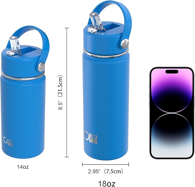 OISIZ 18oz Kids Water Bottle with Straw Lid, Vacuum Insulated Water Bottle Stainless Steel Water Bottles for Kids for School, Leakproof Water Bottle, BPA Free and Keep Cold for 24 Hours