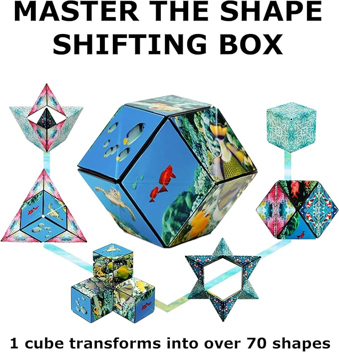 Shashibo Shape Shifting Box - Award-Winning STEM Fidget Toy with Ultra Strong Magnets - Puzzle Cube Transforms Into 100+ Shapes, Perfect Sensory Gift for Kids, Teens, and Adults (Undersea)