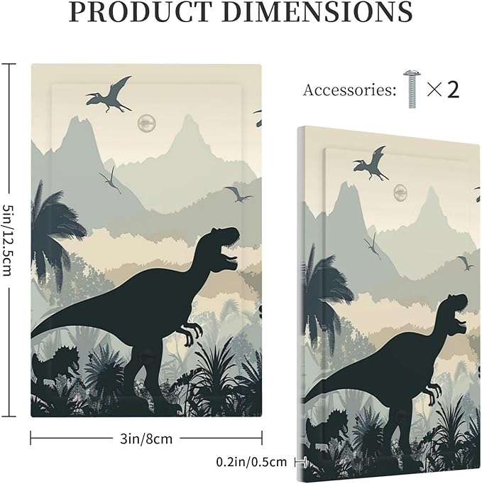 Light Switch Cover Plate Prehistoric World Dinosaur Cartoon Fores 1 Gang No Device Blank Electrical Wall Plates Faceplate Decorative Switch Plate for Kids Room Nursery Decor