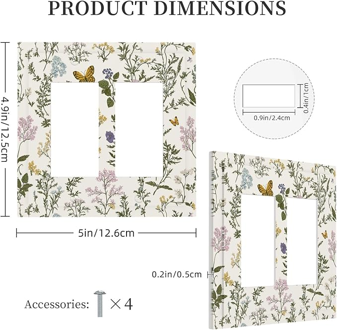 Decorative Outlet Covers Vintage Colorful Flowers Butterfly Floral 2 Gang Double Gfci Rocker Electrical Wall Panels Light Switch Cover Plate For Bed Room Living Room Decor