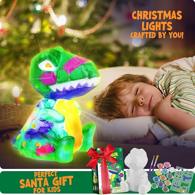 LAOESE Paint Your Own Dinosaur Lamp Kit, Art Supplies Kids Paint Set, Arts and Crafts for Kids Ages 8-12, Dinosaur Toys Girls Boys Birthday Gifts for Kids Ages 3 4 5 6 7 8 9 10 11 12+
