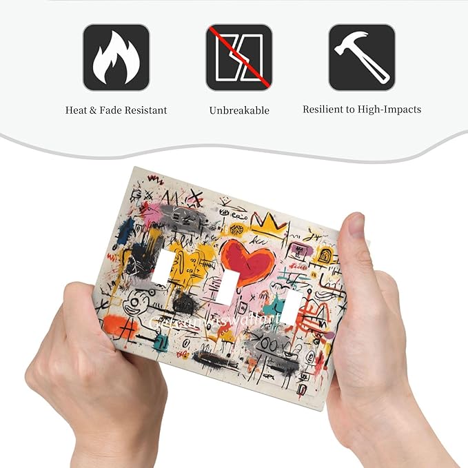 Colorful Graffiti Street Art Banksy Prints Decorative Switch Plates 3 Gang Wall Plate Triple Toggle Light Switch Cover Faceplate Electrical Wall Panels for Kids Room Office Decor