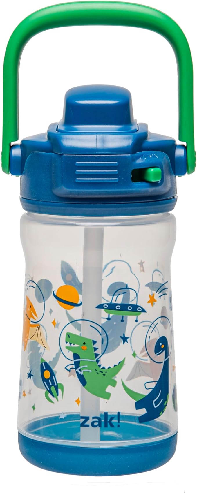 Zak Designs Beacon Kid Water Bottle for Travel or At Home, 12oz Plastic is Durable and Leak-Proof with Liquid Lock Spout, Cover, Carry Handle, Protective Base (Dinosaur)