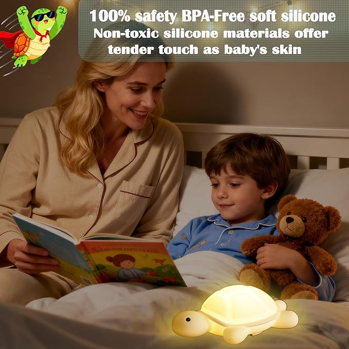 Turtle Night Light, Sea Turtle Gifts, Cute Soft Silicone Squishy LED Lamp with 7 RGB Colors, Dimmable, Timer, Touch Control, Kids' Bedroom Decor