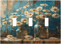 Delicate White Daisy Jars Retro Wood Background Decorative Switch Plates 3 Gang Wall Plate Triple Toggle Light Switch Cover Faceplate Electrical Wall Panels for Farmhouse Home Decor