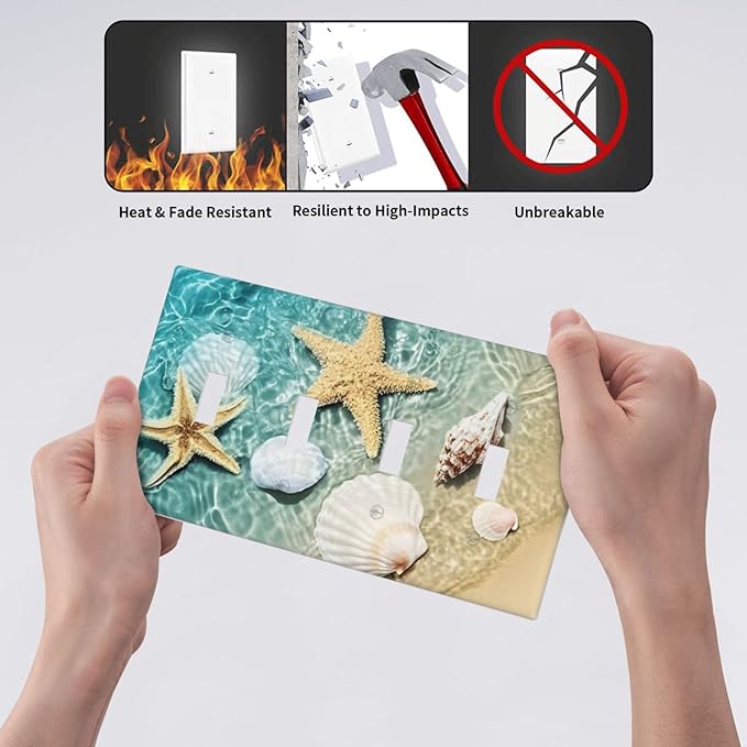 Light Switch Covers Beach Starfish Ocean Conch Cameo Shell Quad Toggle Electrical Faceplate 4 Gang Wall Plate Decorative Switch Plates For Decor Kids Room Decor