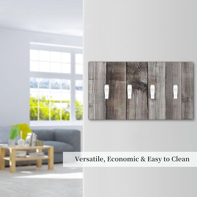 Light Switch Covers Vintage Brown Gray Wood Texture Quad Toggle Electrical Faceplate 4 Gang Wall Plate Decorative Switch Plates For Farmhouse Cabin Decor