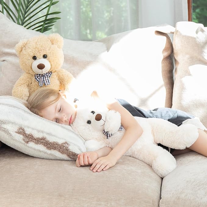 MorisMos White Teddy Bear Stuffed Animal, 20 Inch Bow Tie Classic Stuffed Bears Plush, Cuddly Hugging Bear Gift for Toddler, Kids, Baby Shower & Birthday, White
