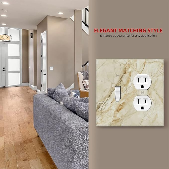 Light Switch Cover Plate Creamy Beige Marble Abstract Minimalism 2 Gang Outlet Covers 1 Toggle 1 Duplex Socket Cover Wallplates Electrical Switch Plate Covers for Bathroom Home Decor