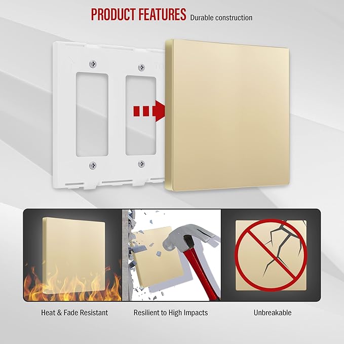 ENERLITES Screwless Double Blank Wall Plate, Child Safe Two Gang Blank Device Outlet Cover, Standard Size, 2-Gang 4.68" x 4.73", Polycarbonate Thermoplastic, UL Listed, SI8802-GD, Gold