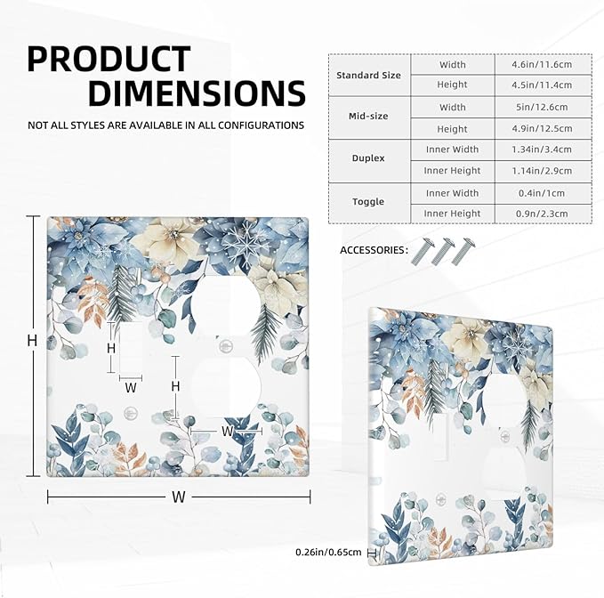 Blue Vine Snowflake Plants Leaves Floral Flowers Wallplates 1 Toggle 1 Duplex Switch Plate Electrical GFCI Faceplate Decorative Light Switch Covers for Bedroom Living Room Decor