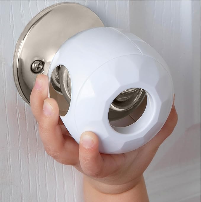 Todays Kids Baby Proofing Door Knob Covers 4 Pack - Easy to Install Child Safety Locks for Doors, Durable & Reusable Child Proof Door Lock, Dual-Lock & Versatile Design, Fits Round Doorknobs, White