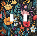 Boho Floral Vintage Flower Leaves Rustic Wildflower Plants Double Toggle Light Switch Covers 2 Gang Wall Plate Dual Decorative Switchplate Electrical Faceplate for Country Bathroom Bedroom Decor
