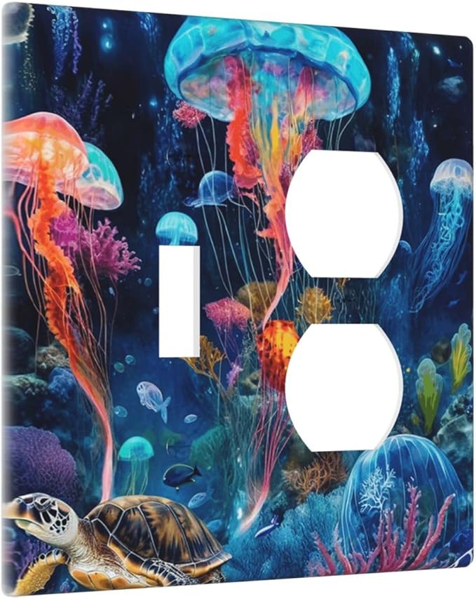 Jellyfish Sea Turtle Fantasy Ocean Coral Underwater World Wallplates 1 Toggle 1 Duplex Switch Plate Electrical GFCI Faceplate Decorative Light Switch Covers for Nursery Kids Room Decor