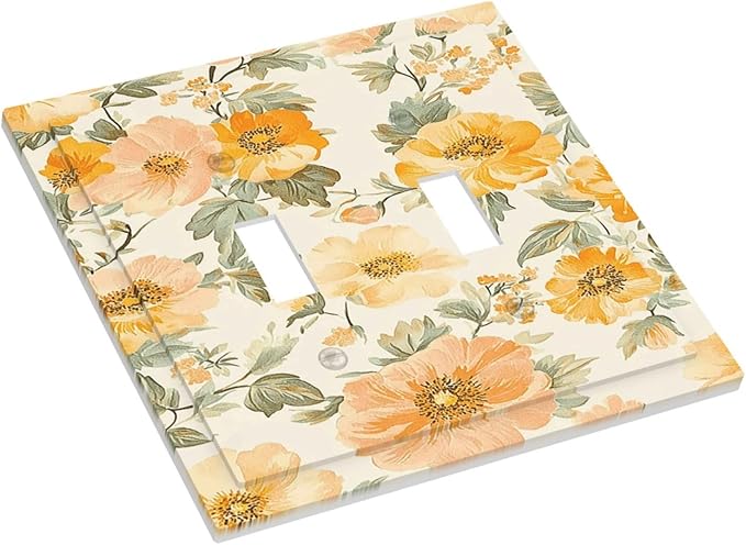 Decorative Switch Plate Covers Vintage Floral Pastel Flower Pattern 2 Gang Double Toggle Light Switch Cover Plate Electrical Wall Plate Outlet Cover Outlet Light Switch Cover for Bedroom Cabin Decor