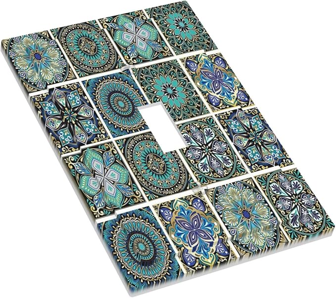 Decorative Light Switch Cover Mandala Decorative Rustic Vintage Turquoise Pattern 1 Gang Single Toggle Device Electrical Faceplate Switchplates Decorator Outlet Wall Plate for Bedroom Bathroom