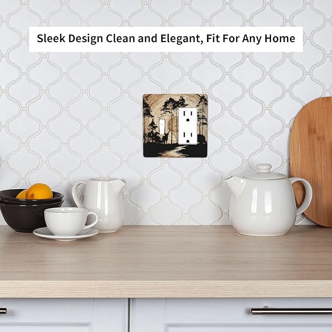 Rustic Forest Antler Black Bear Deer Silhouettes Outlet Covers 1 Toggle 1 Rocker Combination Decorative Wall Plate Electrical Switch Plates Light Switch Cover Plate for Farmhouse Home Decor
