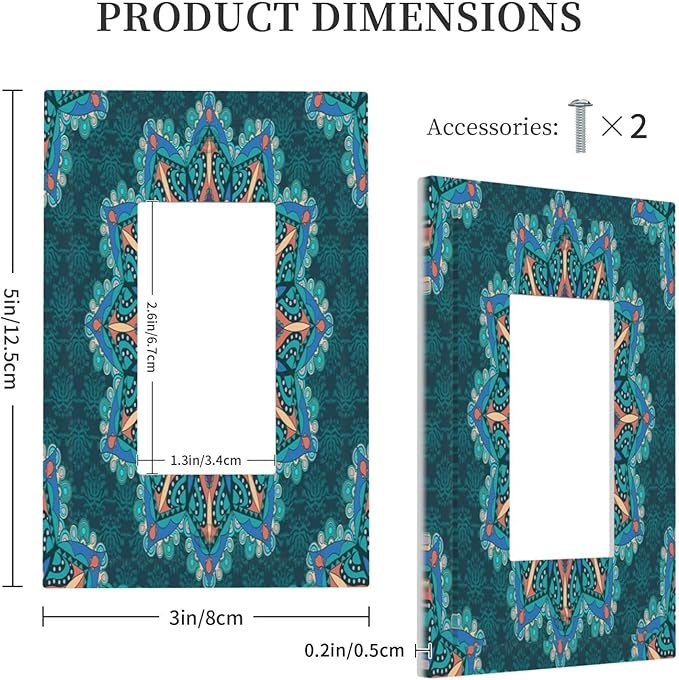 Outlet Covers Boho Hippie Colorful Mandala 1 Gang Wall Plate Single Rocker Light Switch Cover Decorative GFCI Receptacle Cover Electrical Switchplate for Bathroom Home Decor