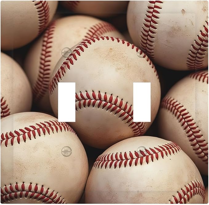 Vintage Baseball Double Toggle Switch Cover - 2-Gang Standard US Size Americana Baseball Light Switch Covers for Sports Fan Decor