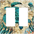 Yellow Nautical Ocean Map Tortoise Turtles 2 Gang Double Rocker/Decorator Outlet Light Switch Cover Summer Beach Coral Decorative Dual Device Gfci Receptacle Switch Wall Plate Cover
