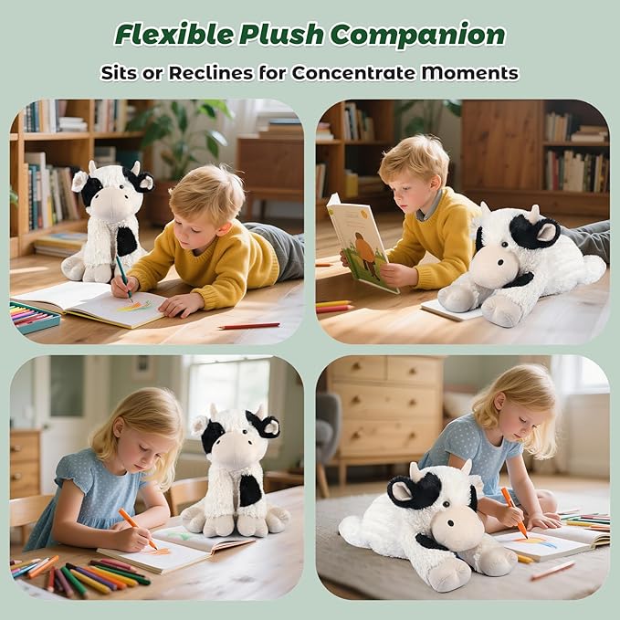Bobbie & Laxi 24" & 4.5lbs Cow Stuffed Animal, Sitting & Laying Weighted Stuffed Animals, Cuddly & Soft Weighted Cow Plush for Adults & Kids, Cow Gifts for Christmas & Valentine’s Day
