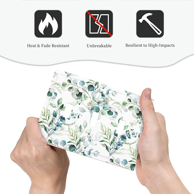 Watercolor Spring Olive Leaves Triple Toggle Device Switch Wall Plate 3-Gang Light Switch Cover Green Eucalyptus Sage Ivy Leaf Botanical Bontay Decorative Decorator Wallplate Switchplate Room Decorate