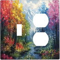 Colorful Forest Snow Mountain River Oil Painting Style Wallplates 1 Toggle 1 Duplex Switch Plate Electrical GFCI Faceplate Decorative Light Switch Covers for Bedroom Living Room Decor