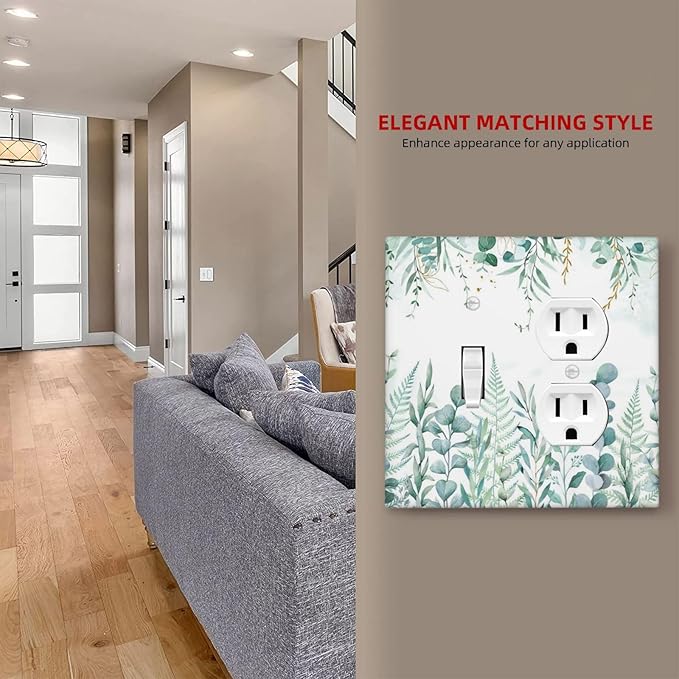 Boho Green Eucalyptus Leaf Floral Sage Flower Wallplates 1 Toggle 1 Duplex Switch Plate Electrical GFCI Faceplate Decorative Light Switch Covers for Bedroom Living Room Decor