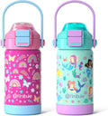 Fimibuke Kids Insulated Water Bottle with Pop-Open Straw & Spout 2-in-1 Lid, 14oz Leak Proof 18/8 Stainless Steel Vacuum Tumbler, BPA-Free Kids Cup For Travel School Girls Boys Toddler 2Packs