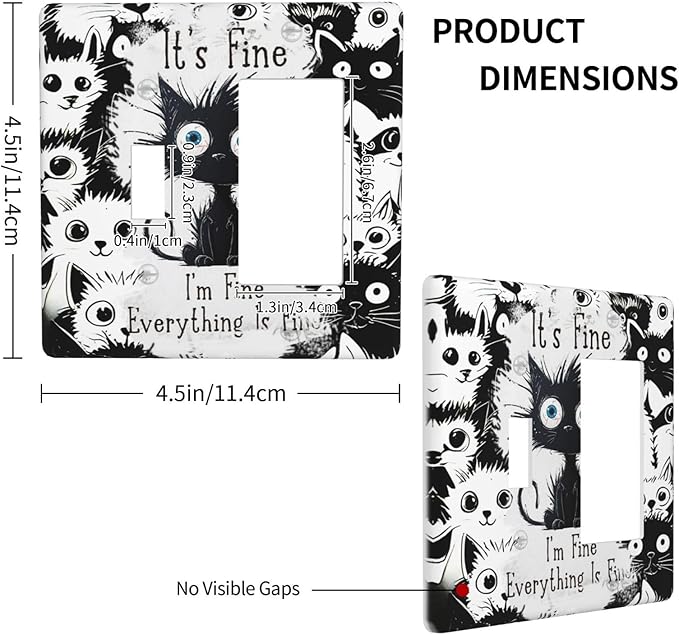 Funny Black Cat Inspirational Quotes Patterns Outlet Covers 1 Toggle 1 Rocker Combination Decorative Wall Plate Electrical Switch Plates Light Switch Cover Plate for Kids Room Nursery Decor