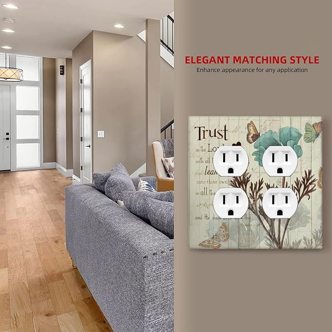 Rustic Elegant Teal Tulip Bible Inspirational Quote Outlet Covers 2 Gang Double Duplex Decorative Light Switch Covers Electrical Wallplates Socket Faceplate for Farmhouse Bedroom Decor