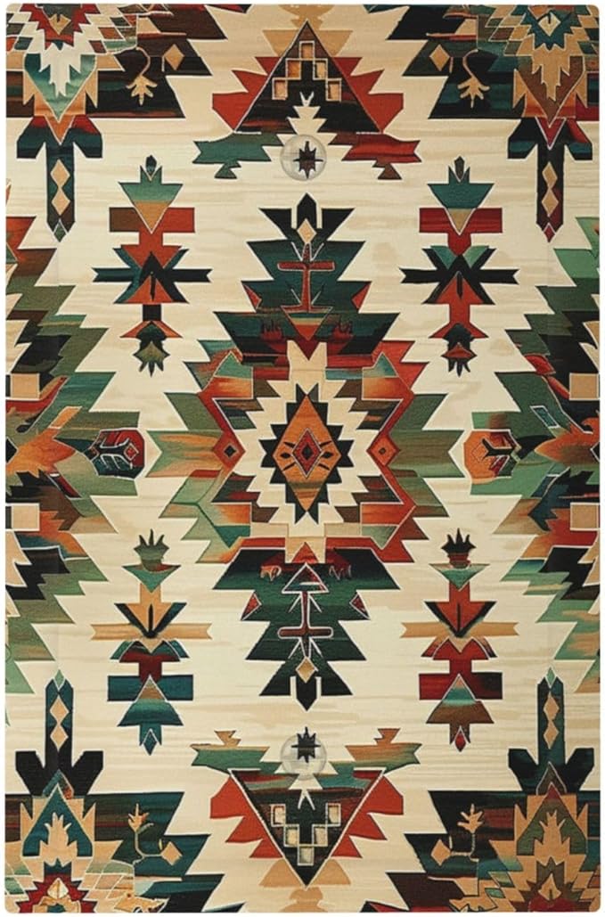 Light Switch Cover Plate Southwest Rustic American Indian Aztec Boho 1 Gang No Device Blank Electrical Wall Plates Faceplate Decorative Switch Plate for Bed Room living Room Decor