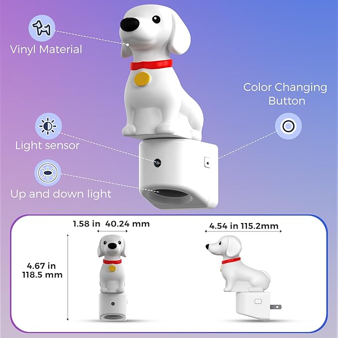L LOHAS LED Night Light for Kids,3D Cute Puppy Night Lights,Dachshund with Dusk to Dawn Sensor, RGB+Soft White 3000K,Dog Night Light,Birthday Gift Nightlight for Kids, Room Decor