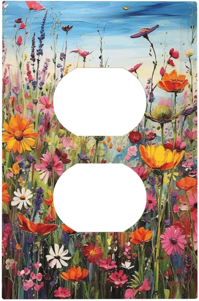 Colorful Wildflowers Painting Floral Flower Outlet Covers 1 Gang Duplex Light Switch Cover Decorative Switch Plates Electrical Receptacle Faceplate Wall Plate for Bedroom Living Room Decor