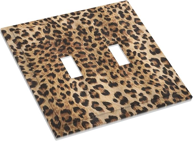 Classic Leopard Cheetah Double Toggle Light Switch Cover 2 Gang Wall Plate Decorative Switchplate Electrical Faceplate Standard Size for Men and Women Bathroom Bedroom Home Decor 5" x 4.9
