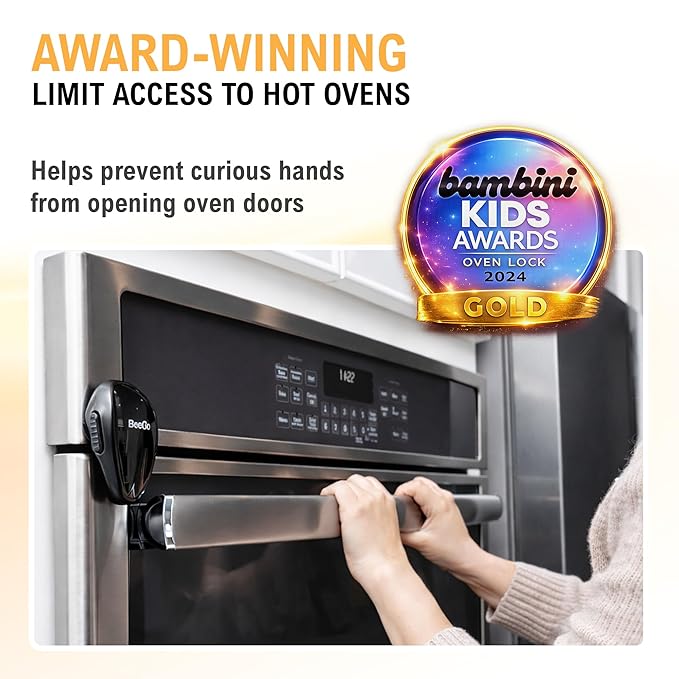 No-Drill Self-Adhesive Oven Lock Child Safety Tool, Heat-Resistant Oven Door Lock, Safety Locks for Kitchen Appliances, Black - BeeGo