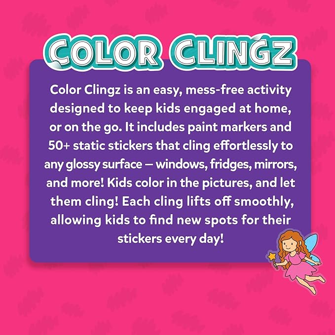 Skillmatics Cling Art – Color Clingz Unicorns & Princesses, 50+ Reusable Static Stickers, Mess-Free Fun for Kids, DIY Craft Kits & Supplies, Travel Toys, Creative Gifts for Kids Ages 3, 4, 5, 6, 7