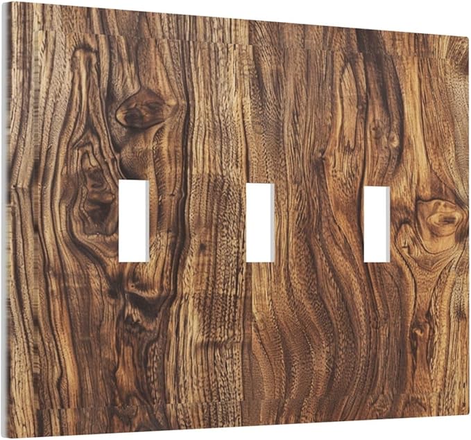 Distressed Wood Brown Wood Texture Decorative Switch Plates 3 Gang Wall Plate Triple Toggle Light Switch Cover Faceplate Electrical Wall Panels for Farmhouse Home Decor