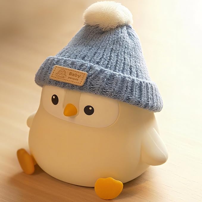 FAMIDUO Penguin Night Light with Knit Hat, Cute Silicone Nursery Lamp - Dimmable Squishy Animal Light - Heartwarming Gift for New Mom, Kids Birthday & Baby Shower - Kids Room Decor
